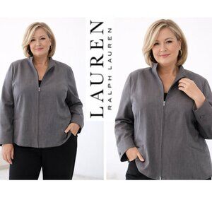 Ralph Lauren Jacket Blazer Wool Gray Zip Up Size 20